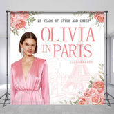 Lofaris Romantic Pink Rose Eiffel Tower Custom Photo Backdrop